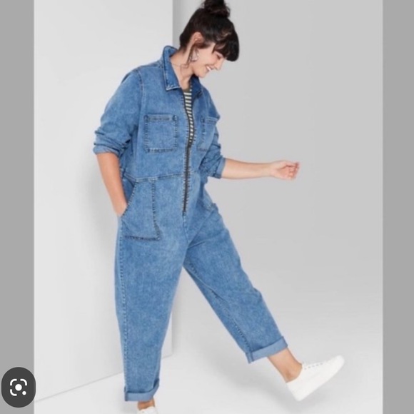 NWOT Wild Fable Women's Jumpsuit Denim S Long Sleeve Zip Durable - Picture 3 of 6